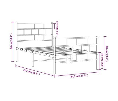 Estructura cama sin colchón con estribo metal blanco 80x200 cm