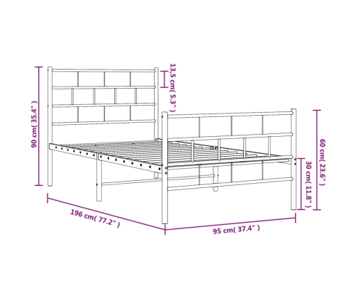 Estructura cama sin colchón con estribo metal blanco 90x190 cm