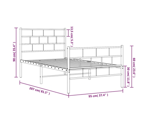 Estructura cama sin colchón con estribo metal blanco 90x200 cm