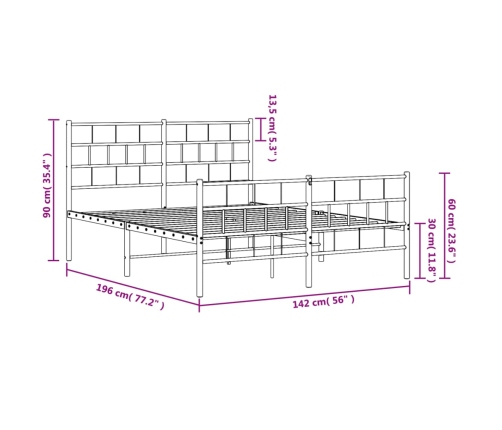 Estructura cama sin colchón con estribo metal blanco 135x190 cm