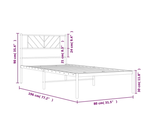 Estructura cama sin colchón con cabecero metal negro 75x190 cm