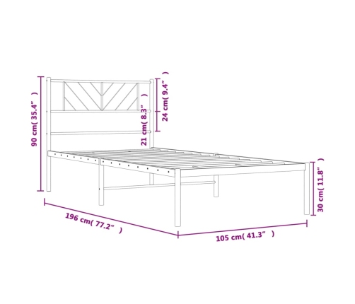 Estructura cama sin colchón con cabecero metal negro 100x190 cm