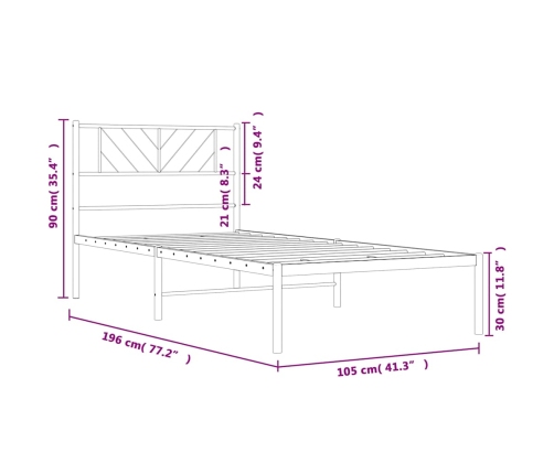 Estructura cama sin colchón con cabecero metal negro 100x190 cm