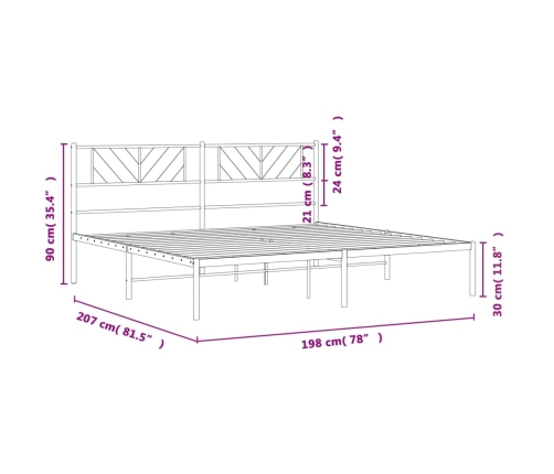 Estructura cama sin colchón con cabecero metal negro 193x203 cm