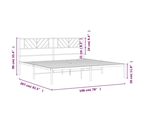 Estructura cama sin colchón con cabecero metal negro 193x203 cm