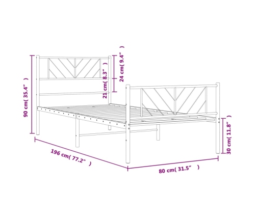 Estructura cama sin colchón con estribo metal negro 75x190 cm