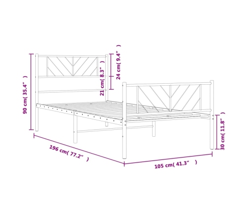 Estructura cama sin colchón con estribo metal negro 100x190 cm