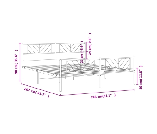 Estructura cama sin colchón con estribo metal negro 200x200 cm