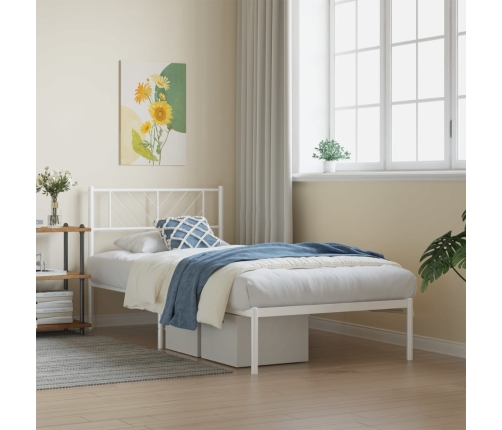 Estructura cama sin colchón con cabecero metal blanco 107x203cm