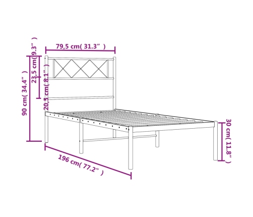 Estructura cama sin colchón con cabecero metal negro 75x190 cm