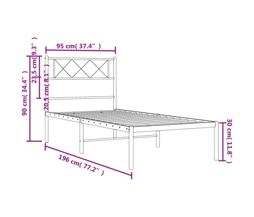 Estructura cama sin colchón con cabecero metal negro 90x190 cm