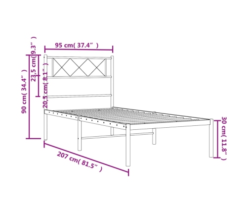 Estructura cama sin colchón con cabecero metal negro 90x200 cm