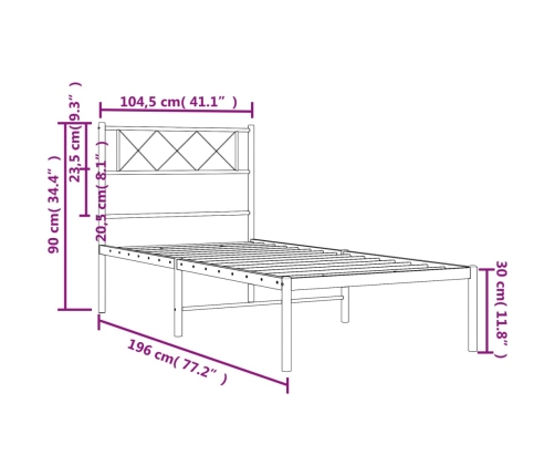 Estructura cama sin colchón con cabecero metal negro 100x190 cm