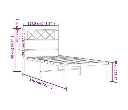 Estructura cama sin colchón con cabecero metal negro 100x190 cm