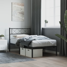 Estructura cama sin colchón con cabecero metal negro 100x200 cm