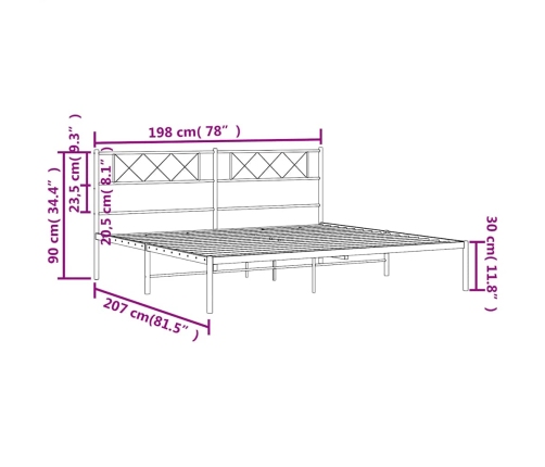 Estructura cama sin colchón con cabecero metal negro 193x203 cm