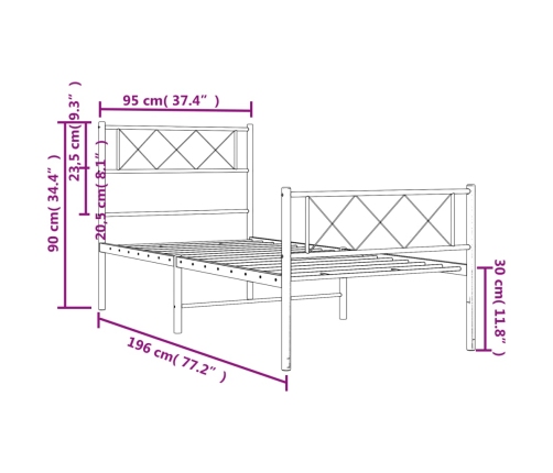 Estructura cama sin colchón con estribo metal negro 90x190 cm