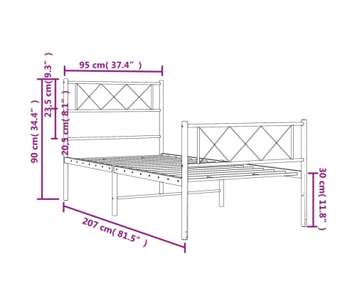 Estructura cama sin colchón con estribo metal negro 90x200 cm