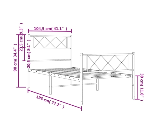 Estructura cama sin colchón con estribo metal negro 100x190 cm