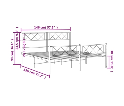 Estructura cama sin colchón con estribo metal negro 140x190 cm