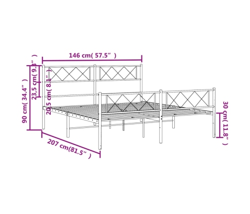 Estructura cama sin colchón con estribo metal negro 140x200 cm