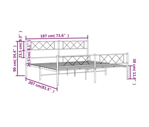 Estructura cama sin colchón con estribo metal negro 180x200 cm