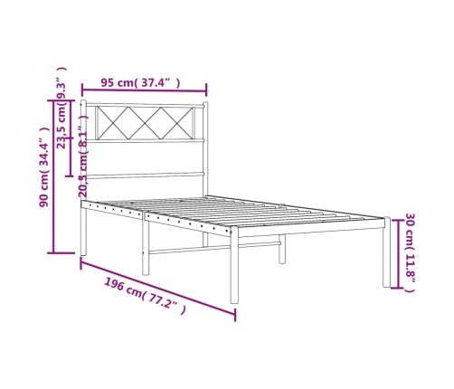 Estructura cama sin colchón con cabecero metal blanco 90x190 cm