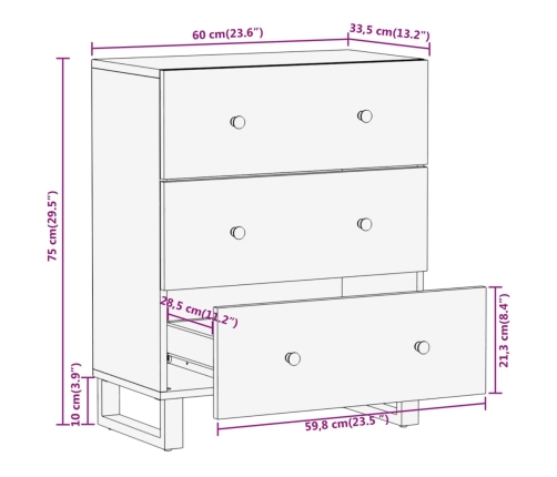 Armario auxiliar 2 uds madera mango marrón negro 60x33,5x75cm