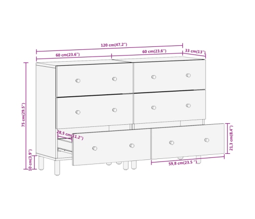 Armarios auxiliares 2 pzas madera maciza mango negro 60x33x75cm