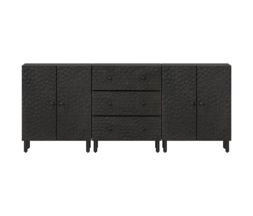 Armarios auxiliares 3 pzas madera maciza mango negro 60x33x75cm