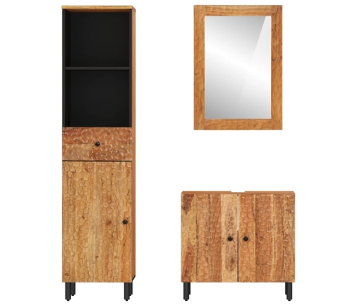 Conjunto de armarios de baño 3 piezas madera maciza de acacia