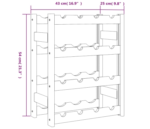 Botellero para 16 botellas madera maciza de pino gris