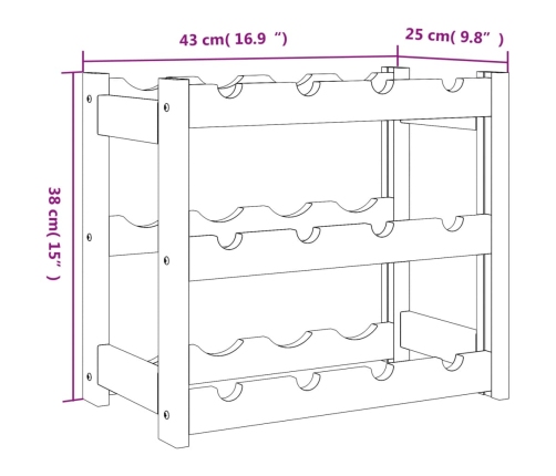 Botellero para 12 botellas madera maciza de pino marrón