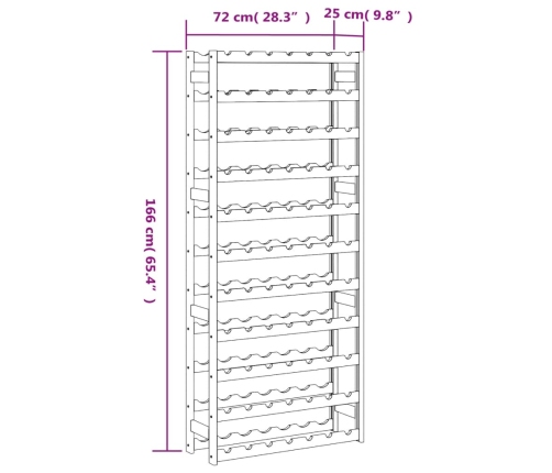 Botellero para 77 botellas madera maciza de pino marrón