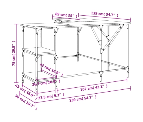 Escritorio madera de ingeniería negro 139x139x75 cm