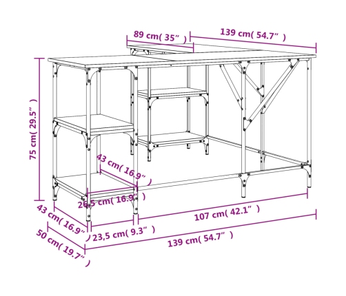 Escritorio madera de ingeniería negro 139x139x75 cm