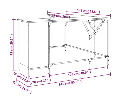 Escritorio madera de ingeniería negro 141x141x75 cm