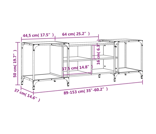 Mueble de TV de madera de ingeniería negro 153x37x50 cm