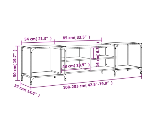 Mueble de TV madera de ingeniería negro 203x37x50 cm