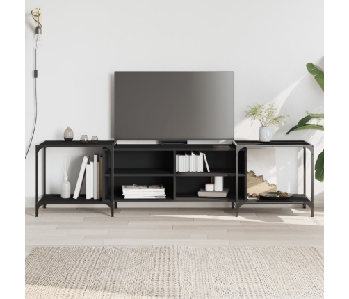 Mueble de TV madera de ingeniería negro 203x37x50 cm