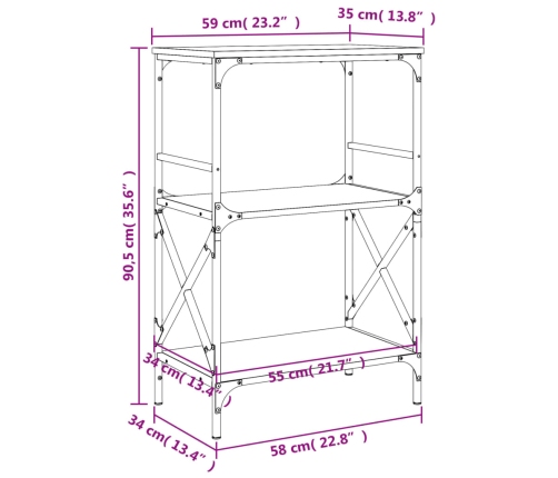 Librería de 3 estantes madera ingeniería negro 56x35x90,5 cm