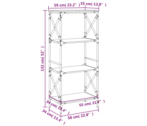 Librería 4 estantes madera ingeniería roble Sonoma 59x35x132 cm