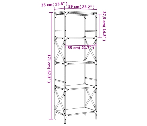 vidaXL Librería de 5 estantes madera ingeniería negro 59x35x171 cm