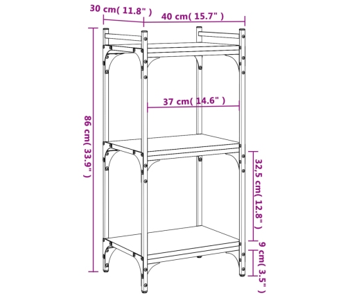 Librería de 3 estantes madera de ingeniería negro 40x30x86 cm