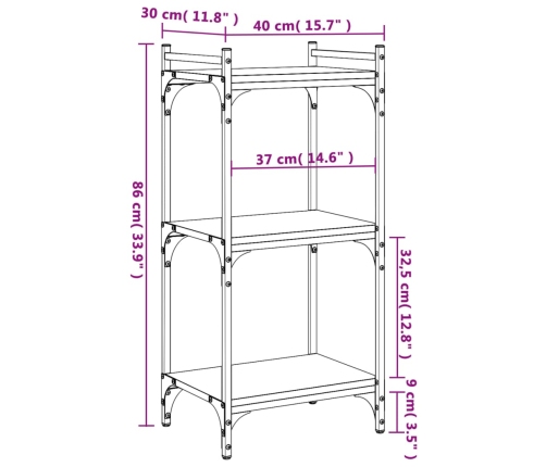 Librería 3 estantes madera ingeniería roble Sonoma 40x30x86 cm