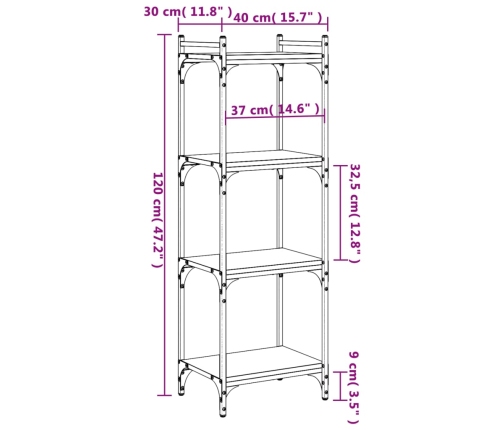 Librería 4 estantes madera ingeniería gris Sonoma 40x30x120 cm