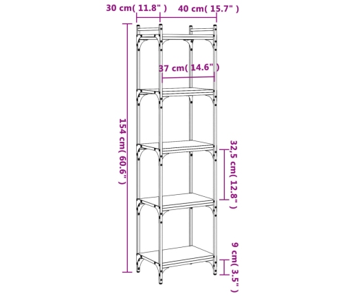 Librería 5 estantes madera ingeniería roble Sonoma 40x30x154 cm