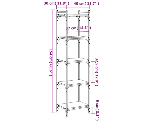 Librería 5 estantes madera ingeniería gris Sonoma 40x30x154 cm