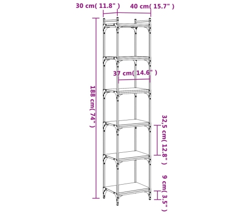 Librería de 6 estantes madera de ingeniería negro 40x30x188 cm