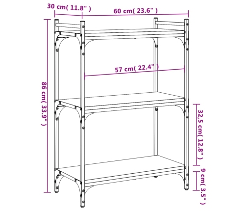 Librería 3 estantes madera ingeniería roble ahumado 60x30x86 cm